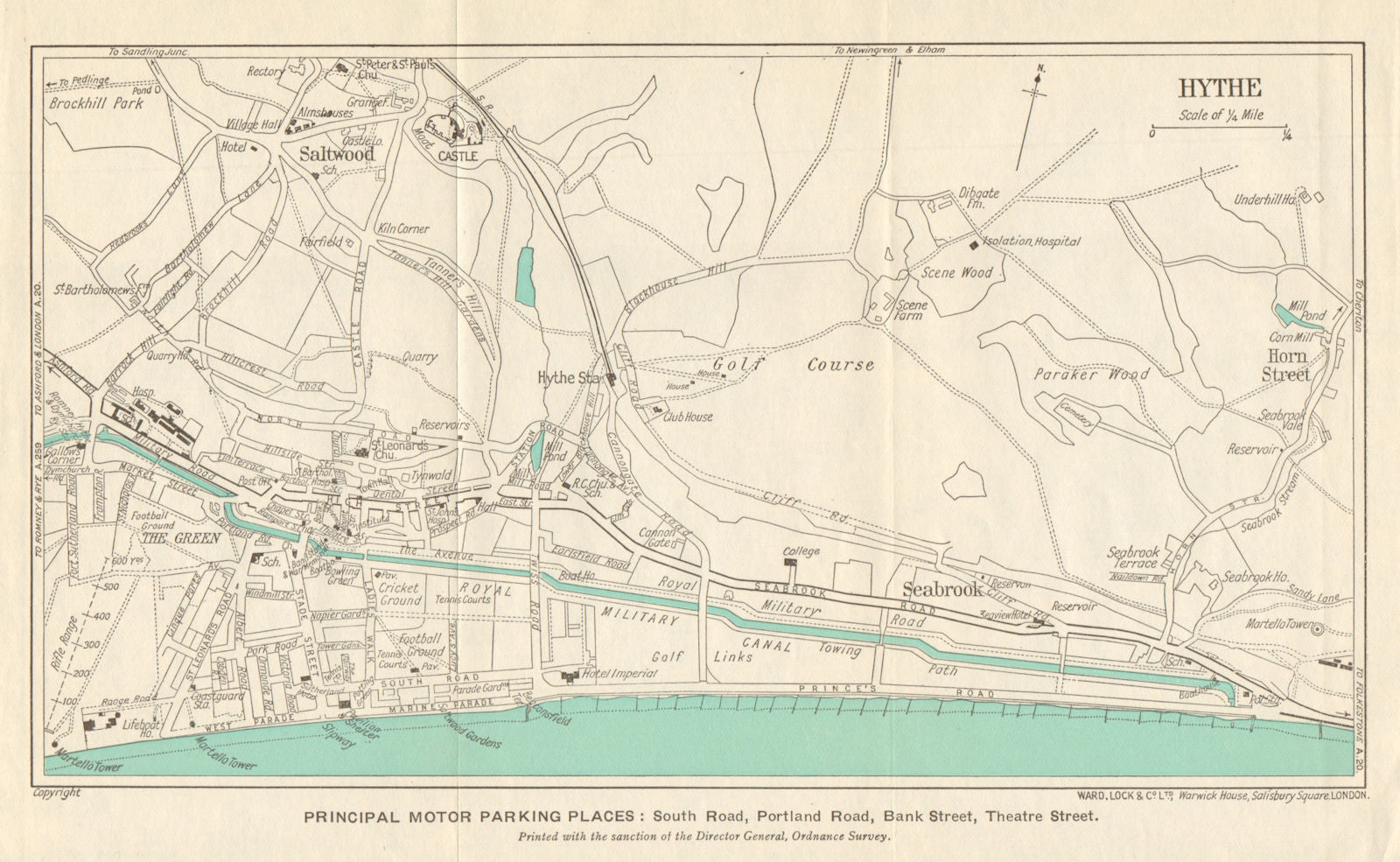 HYTHE vintage town/city plan. Saltwood Kent. WARD LOCK 1952 old vintage map